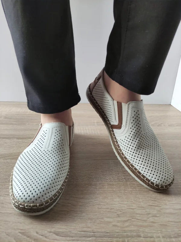 PANTOFI CASUAL PERFORATI BARBATI RIEKER B5297-80 ALBI