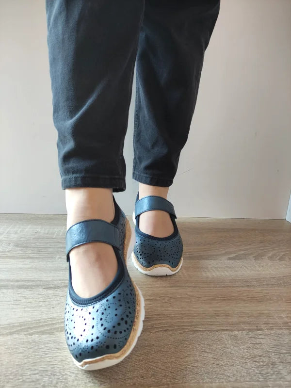 PANTOFI CASUAL PERFORATI DAMA RIEKER N4299-14 ALBASTRI - imagine 5