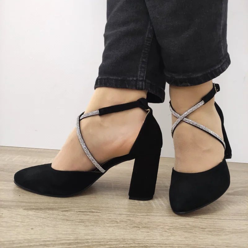 PANTOFI DECUPATI ELEGANTI DAMA PERLLA 3671-3 NEGRI VELUR - imagine 2