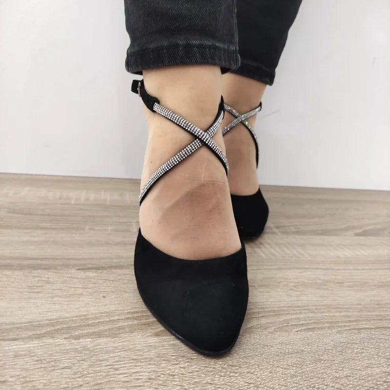 PANTOFI DECUPATI ELEGANTI DAMA PERLLA 3671-3 NEGRI VELUR - imagine 4