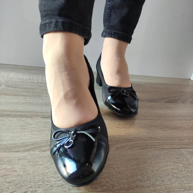 PANTOFI ELEGANTI DAMA KARISMA 50105A 01-Z NEGRI LAC + TEXTIL - imagine 3