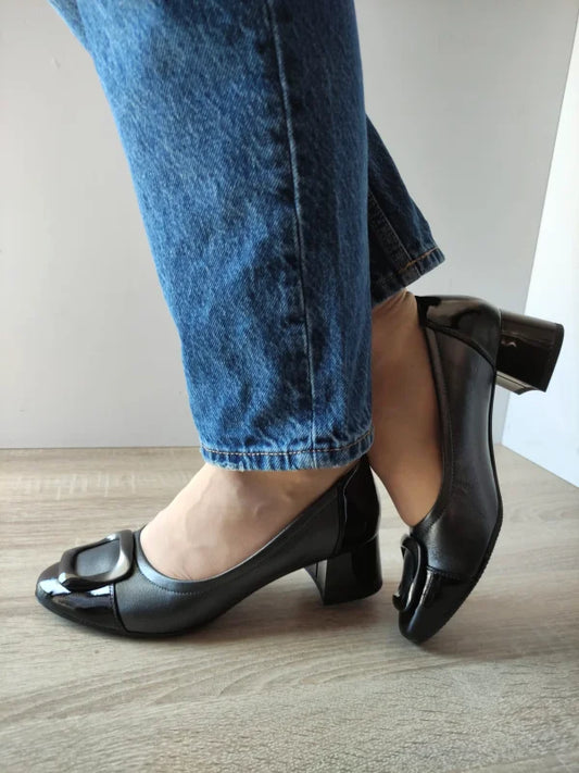 PANTOFI ELEGANTI DAMA KARISMA 60008C 51-N GRI METALIC + NEGRU LAC