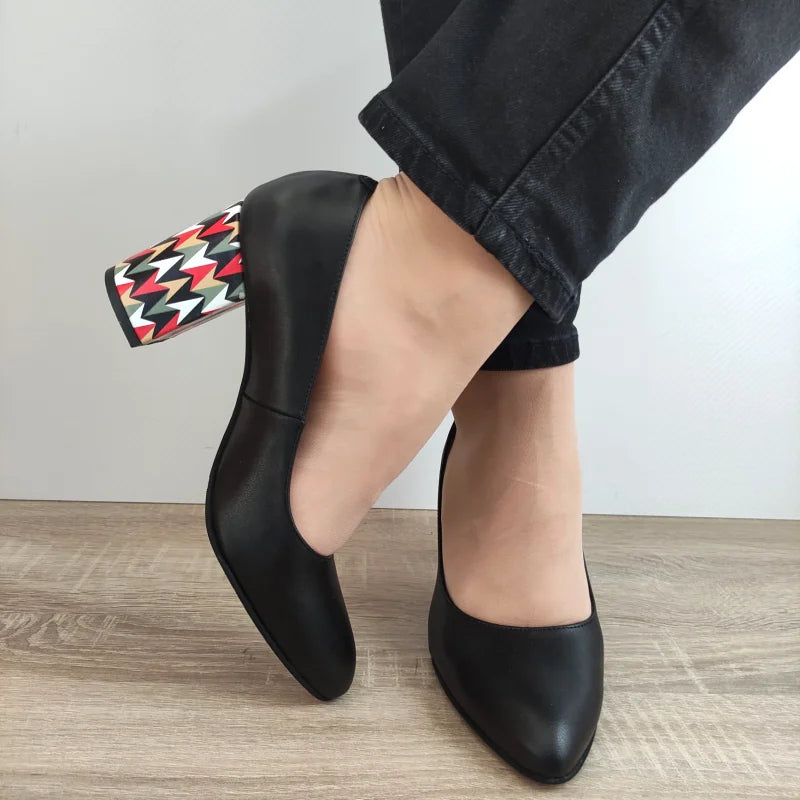 PANTOFI ELEGANTI DAMA PERLLA 470-44 NEGRI + TOC COLOR - imagine 4