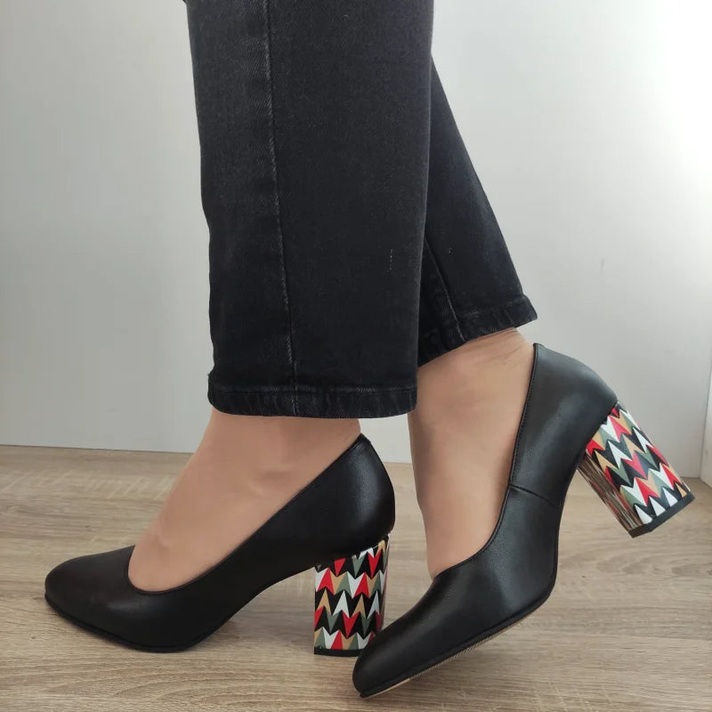 PANTOFI ELEGANTI DAMA PERLLA 470-44 NEGRI + TOC COLOR - imagine 2
