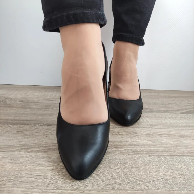 PANTOFI ELEGANTI DAMA PERLLA 470-44 NEGRI + TOC COLOR - imagine 3