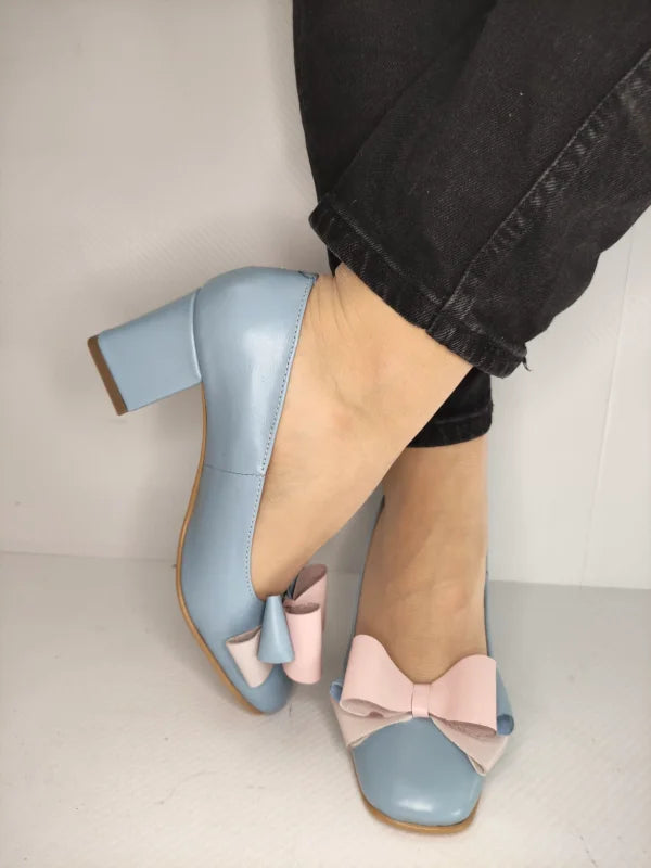 PANTOFI ELEGANTI DAMA RICO 148 BLEU CU ROZ - imagine 4