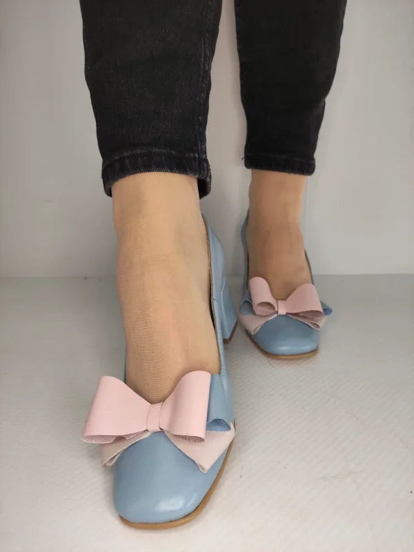 PANTOFI ELEGANTI DAMA RICO 148 BLEU CU ROZ - imagine 3