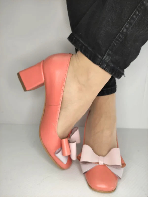 PANTOFI ELEGANTI DAMA RICO 148 CORAL CU ROZ - imagine 4