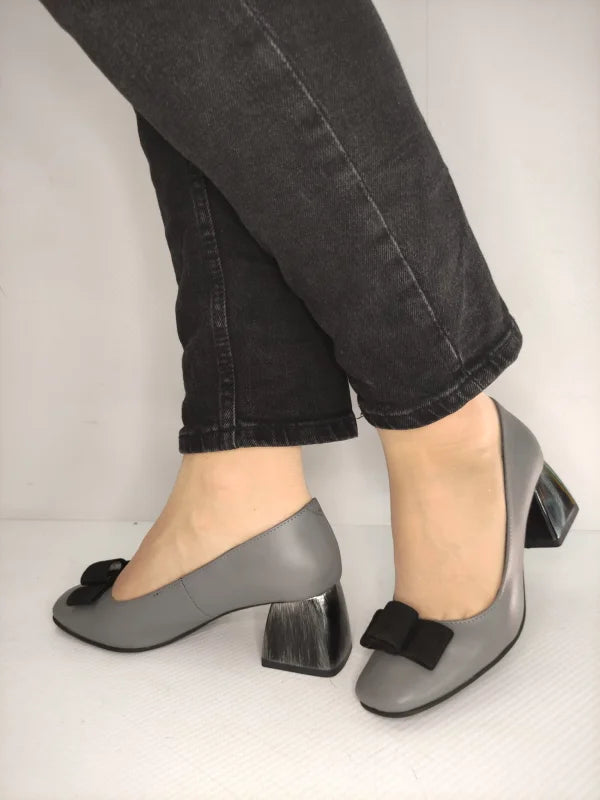 PANTOFI ELEGANTI DAMA RICO 148 GRI CU NEGRU - imagine 2