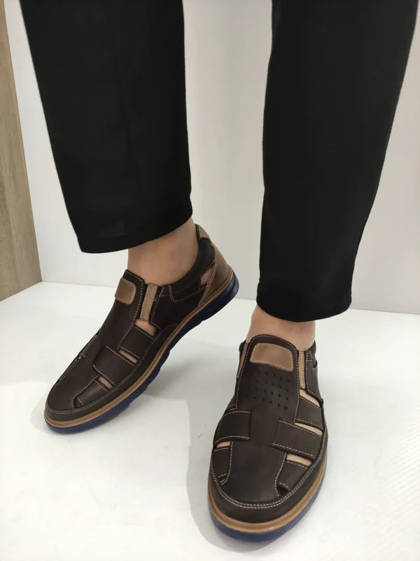 PANTOFI PERFORATI BARBATI BIO FLEX 777 MARO INCHIS + BEJ