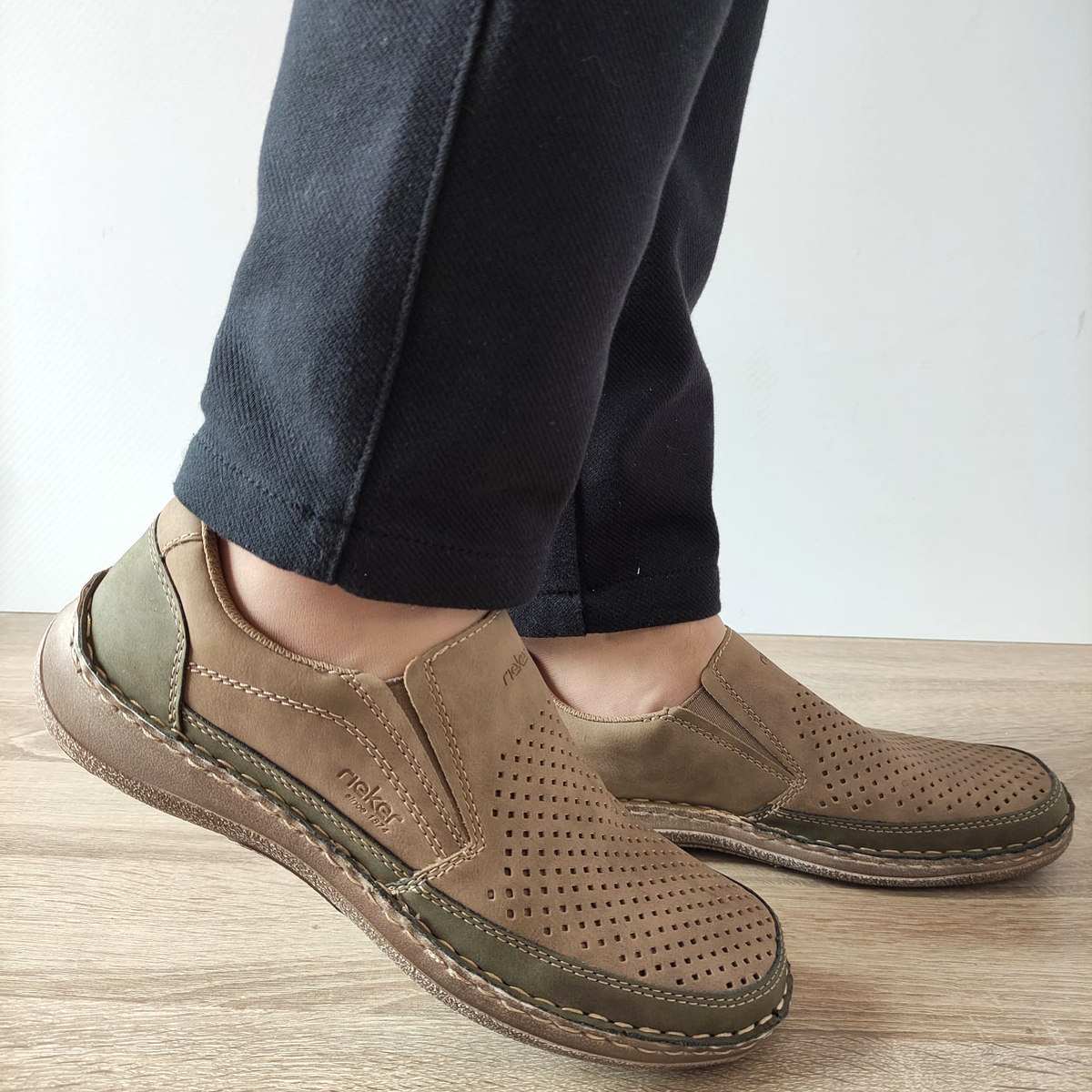 PANTOFI PERFORATI BARBATI RIEKER 03079-64 BEJ - imagine 2