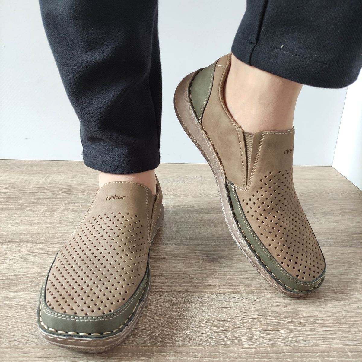 PANTOFI PERFORATI BARBATI RIEKER 03079-64 BEJ - imagine 5