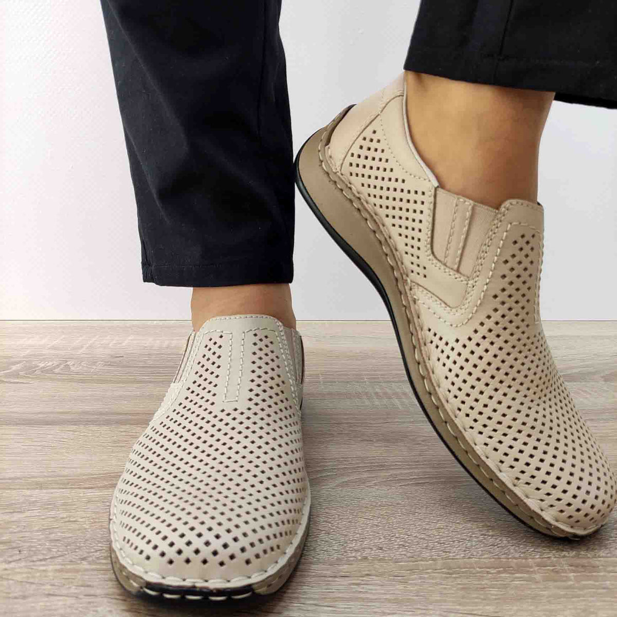 PANTOFI PERFORATI CASUAL BARBATI RIEKER 05297-60 BEJ - imagine 4