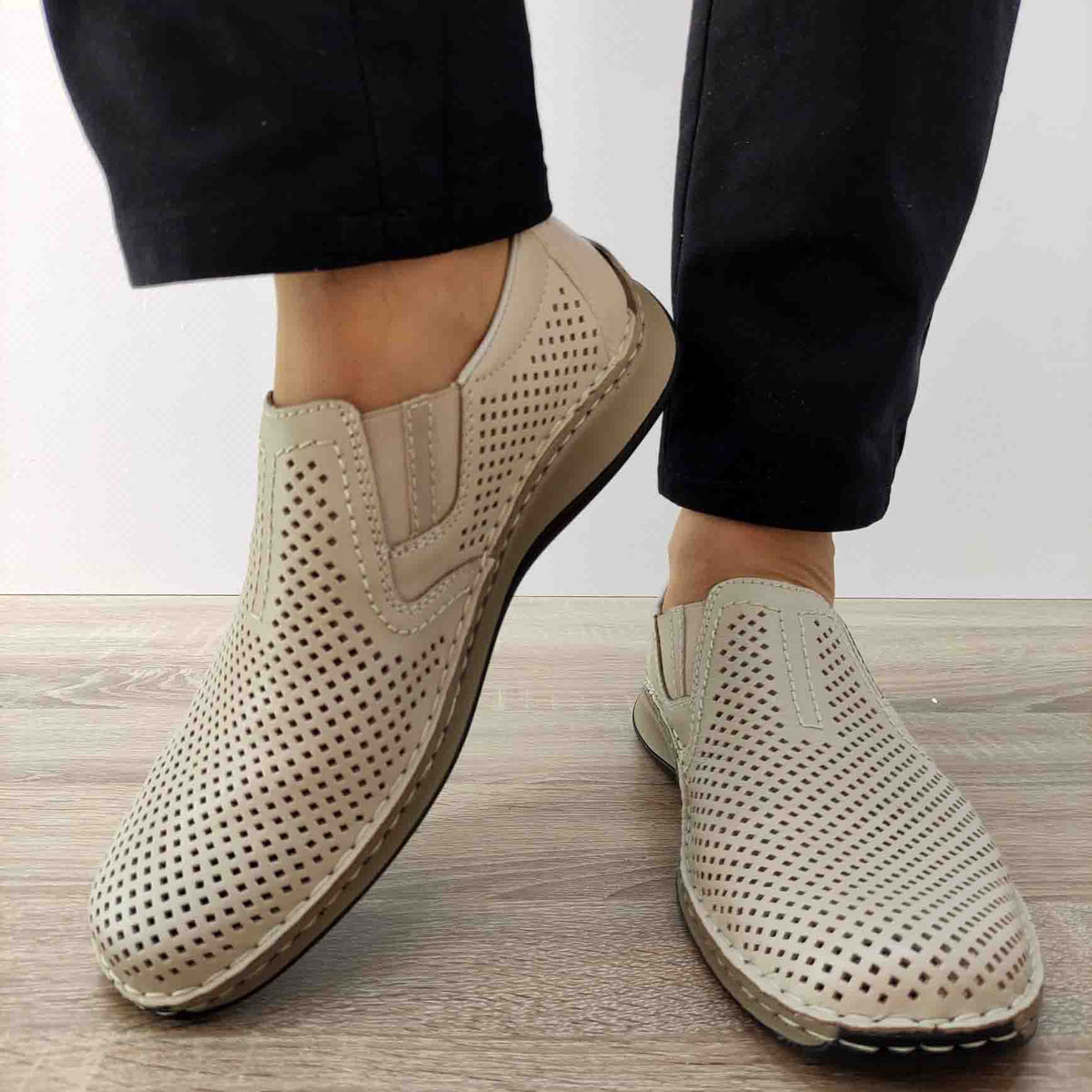 PANTOFI PERFORATI CASUAL BARBATI RIEKER 05297-60 BEJ - imagine 5