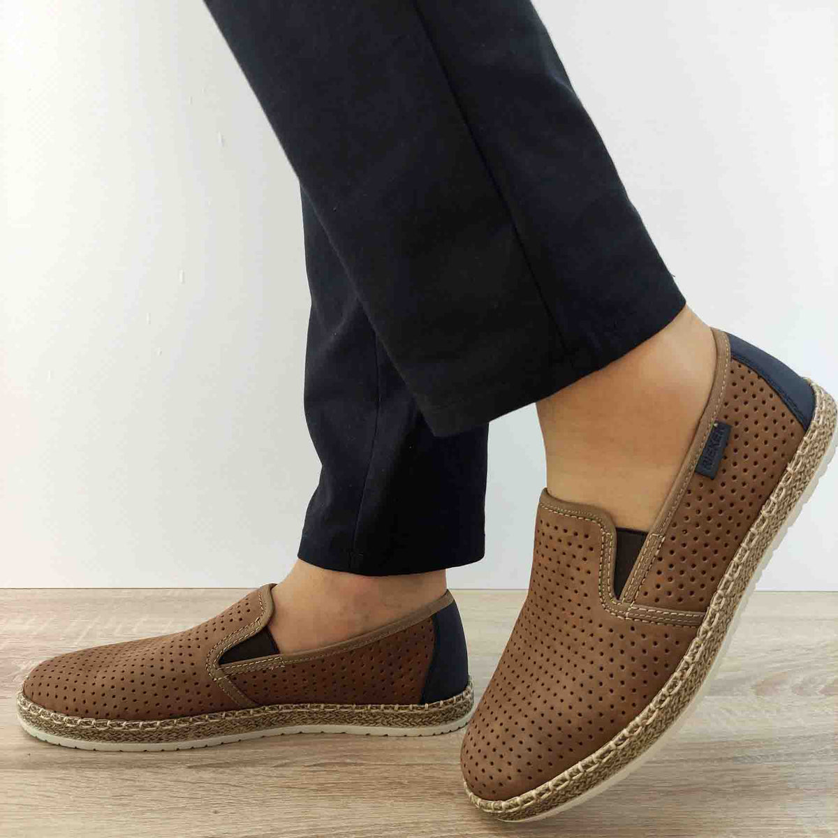 PANTOFI PERFORATI CASUAL BARBATI RIEKER B5278-24 MARO - imagine 2
