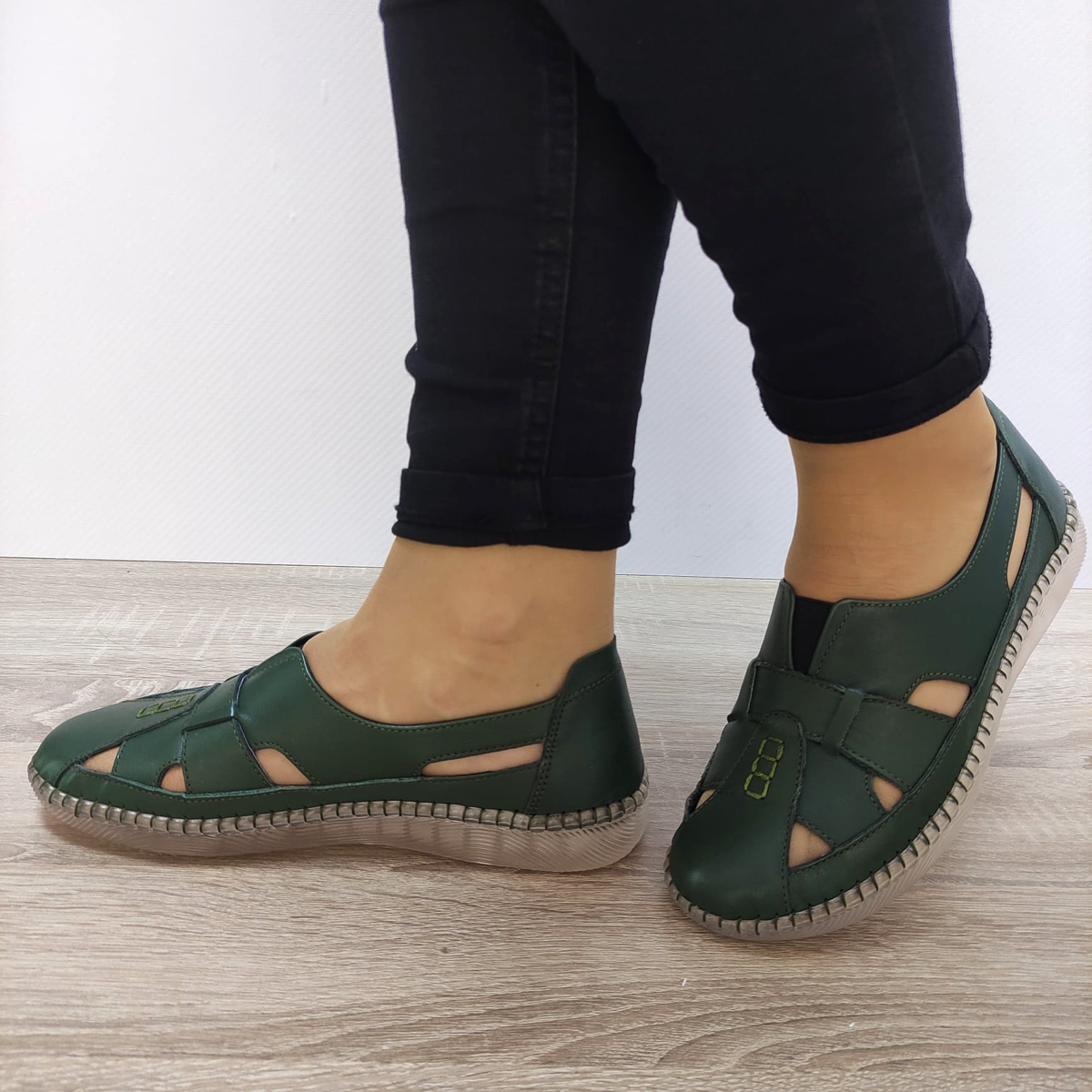 PANTOFI PERFORATI CASUAL DAMA CASPIAN 4139 VERZI - imagine 2