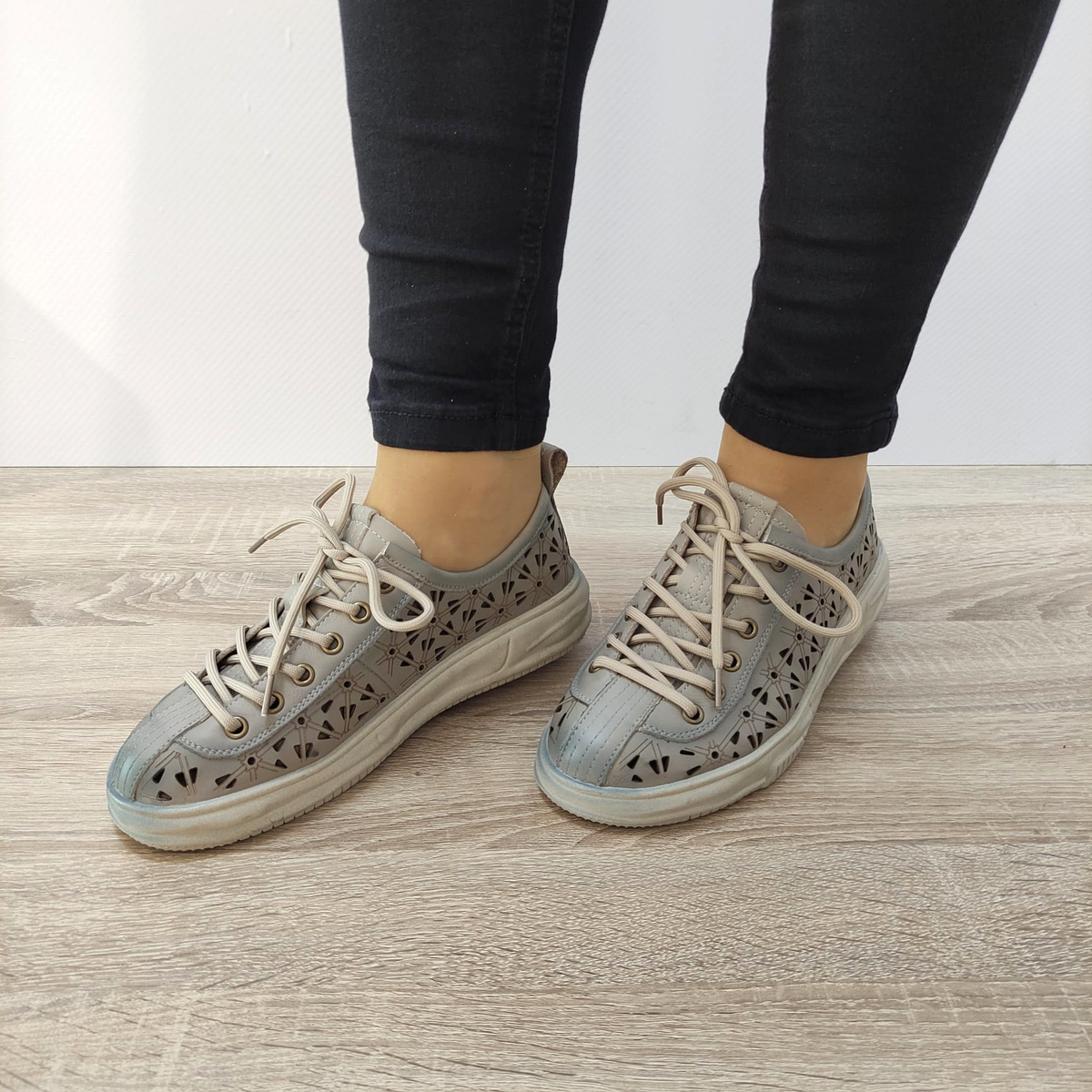 PANTOFI PERFORATI CASUAL DAMA FORMAZIONE 98088 LIGHT GRAY - imagine 5