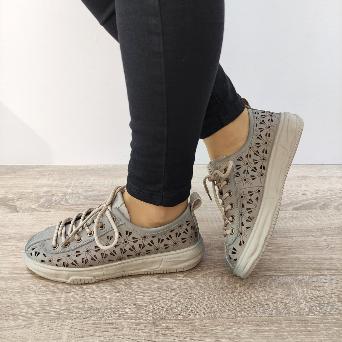PANTOFI PERFORATI CASUAL DAMA FORMAZIONE 98088 LIGHT GRAY - imagine 2