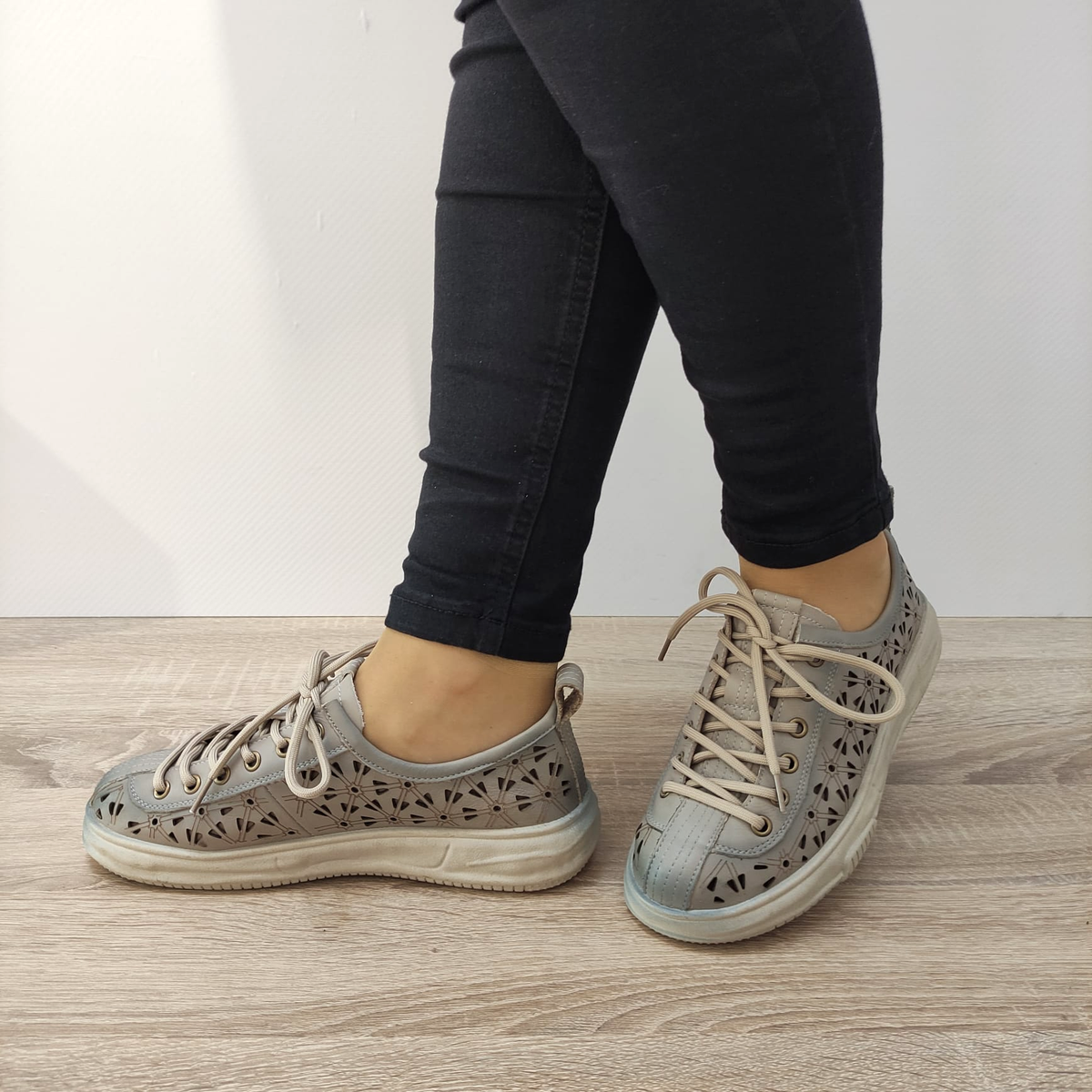 PANTOFI PERFORATI CASUAL DAMA FORMAZIONE 98088 LIGHT GRAY - imagine 3