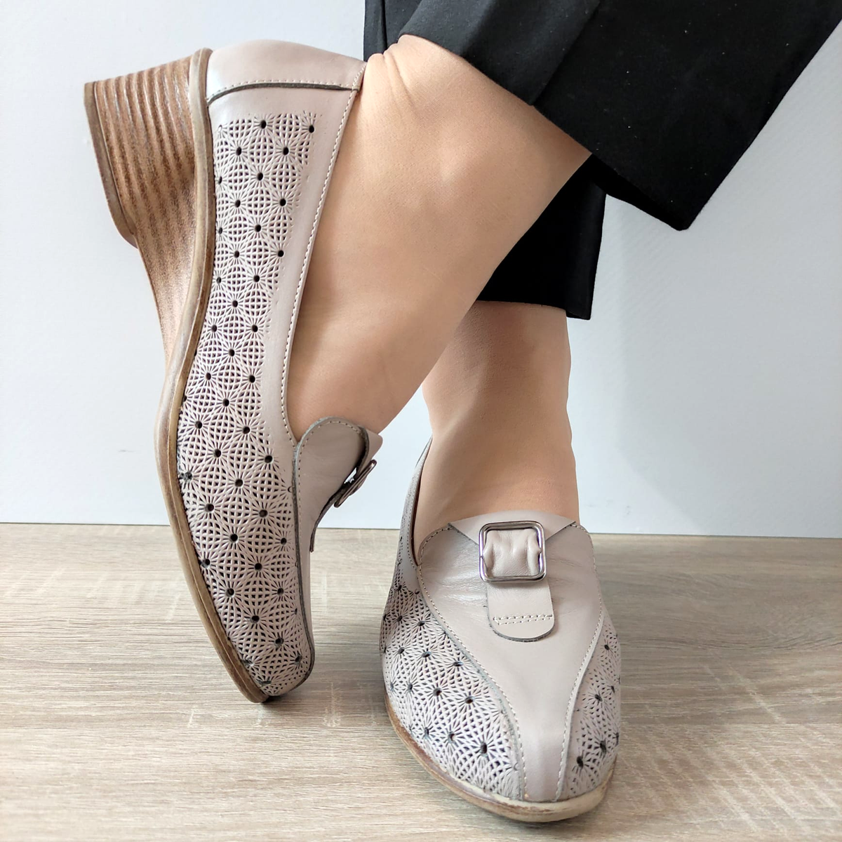 PANTOFI PERFORATI DAMA DOGATI Z21-05 ROZ NUDE VIZON - imagine 4