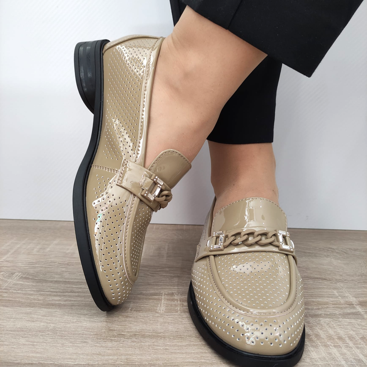 PANTOFI PERFORATI DAMA FORMAZIONE 3092 KAKI LAC - imagine 4
