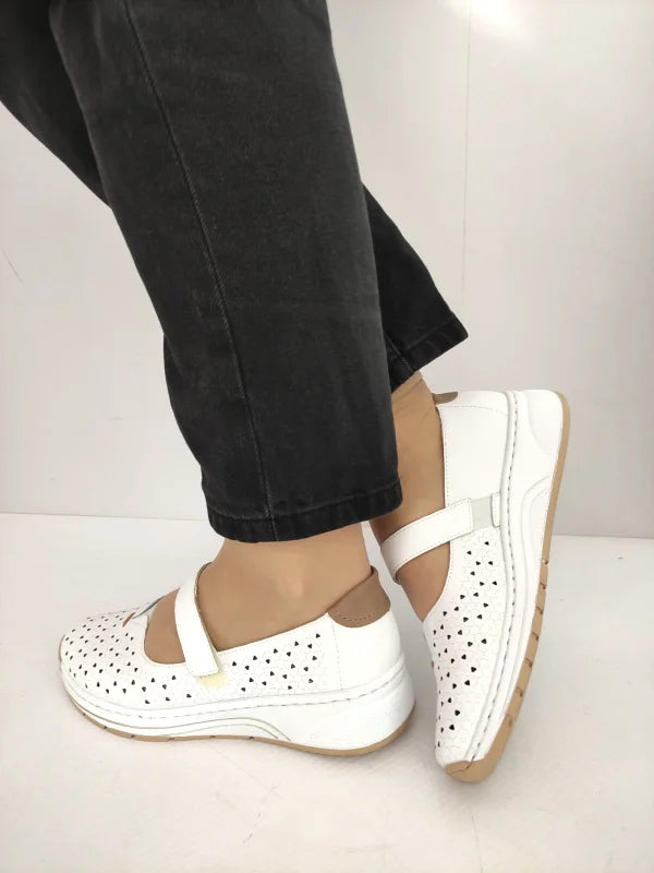 PANTOFI PERFORATI DAMA RIEKER N6553-80 ALBI - imagine 2