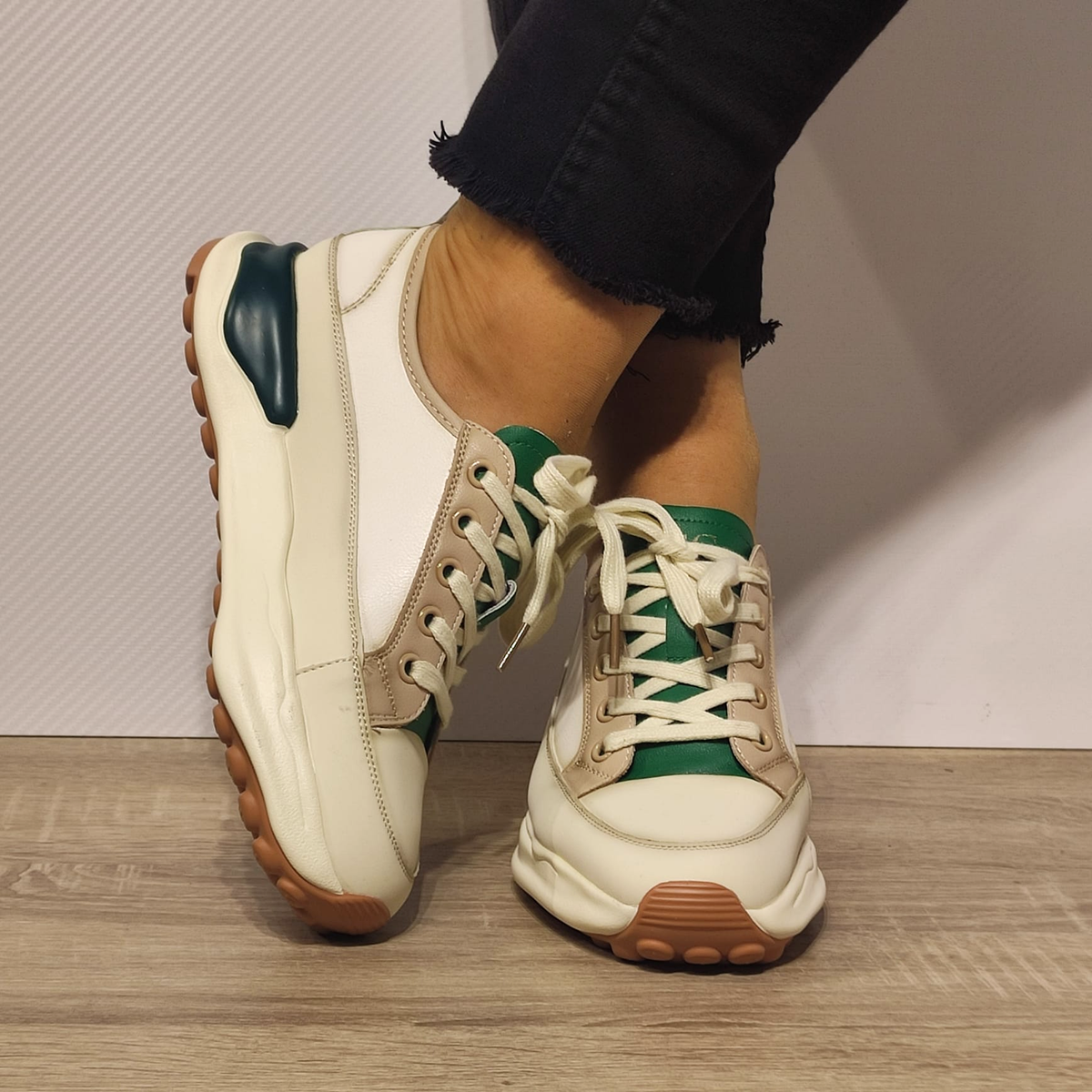 PANTOFI SPORT DAMA FRANCO GERARDO 18001-3 ALBI CU VERDE - imagine 4