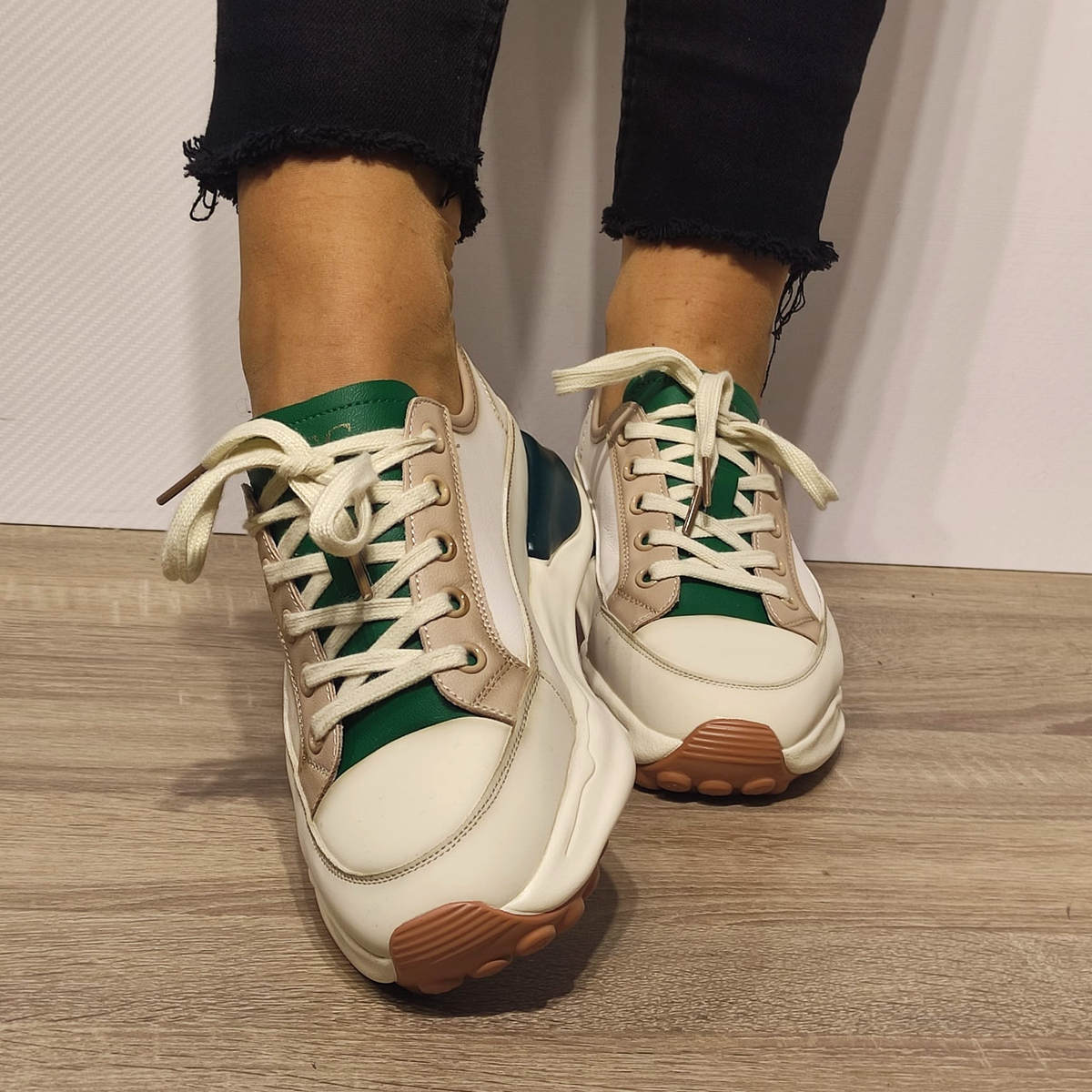 PANTOFI SPORT DAMA FRANCO GERARDO 18001-3 ALBI CU VERDE - imagine 5