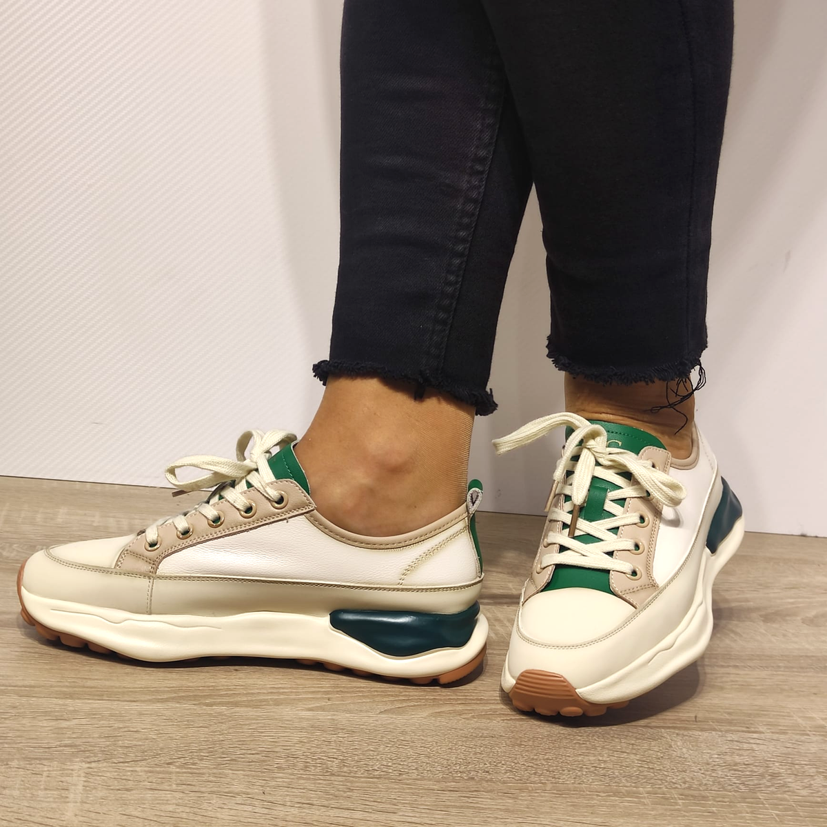 PANTOFI SPORT DAMA FRANCO GERARDO 18001-3 ALBI CU VERDE - imagine 2