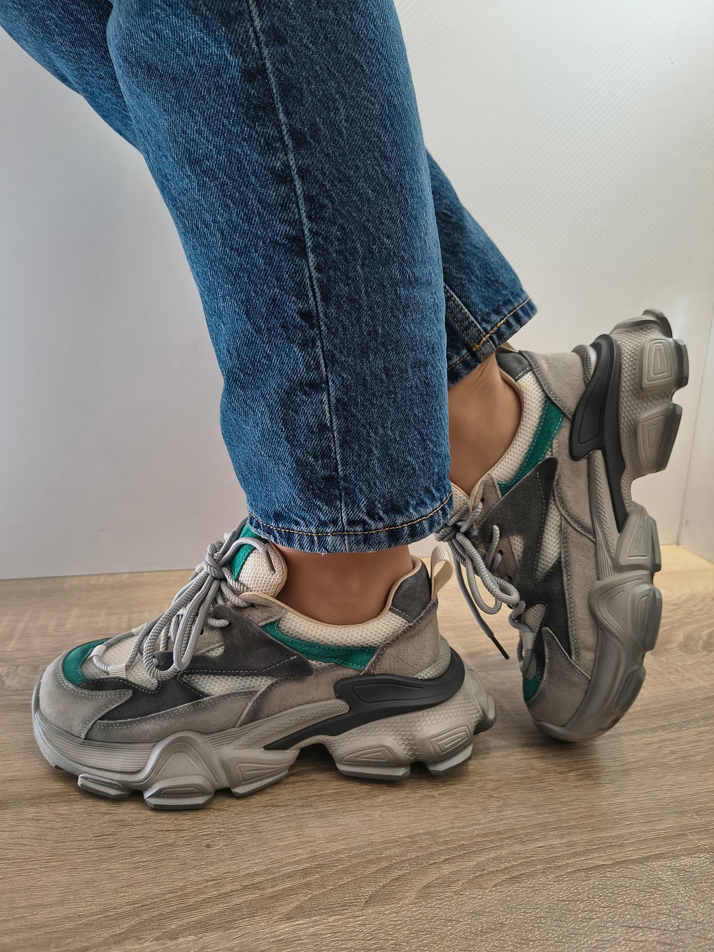 PANTOFI SPORT DAMA FRANCO GERARDO HY 5798 GREY CU LIGHT GREEN