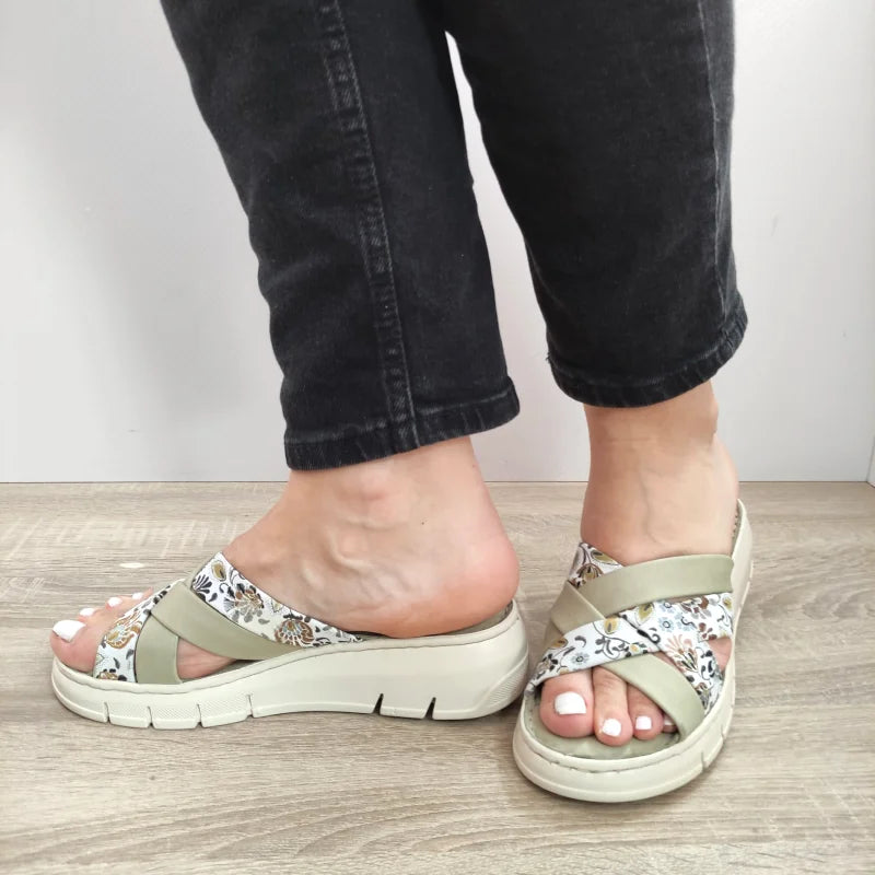 SABOTI CASUAL DAMA BIO FLEX FR-403 OLIVE CU FLORAL - imagine 2