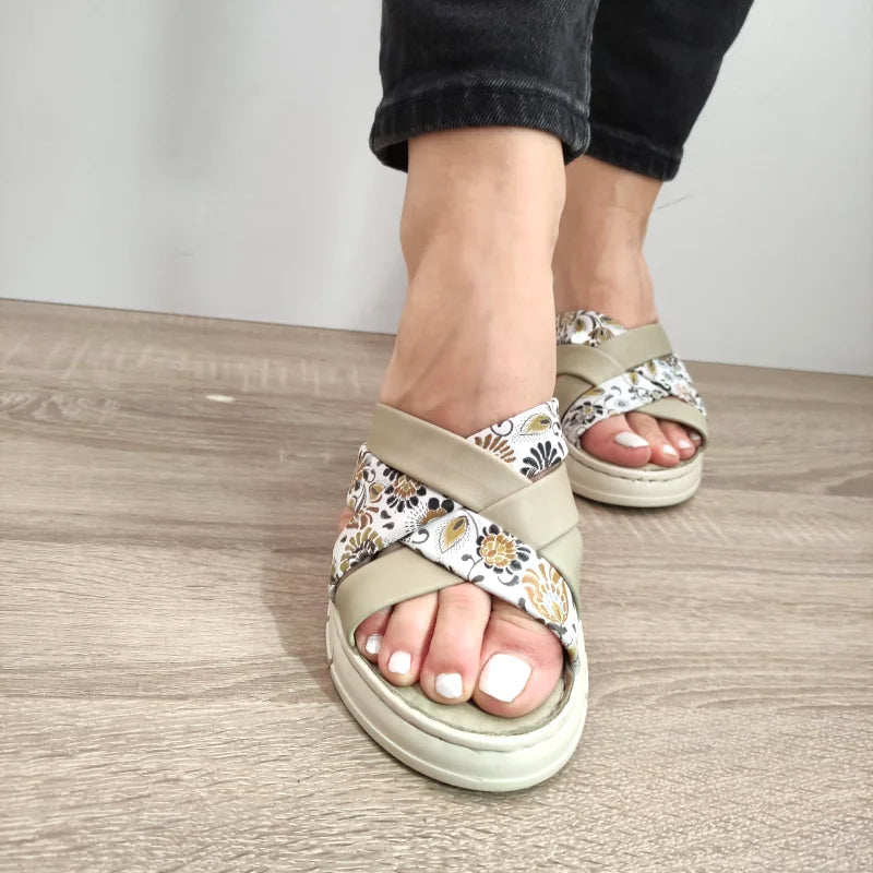 SABOTI CASUAL DAMA BIO FLEX FR-403 OLIVE CU FLORAL - imagine 4