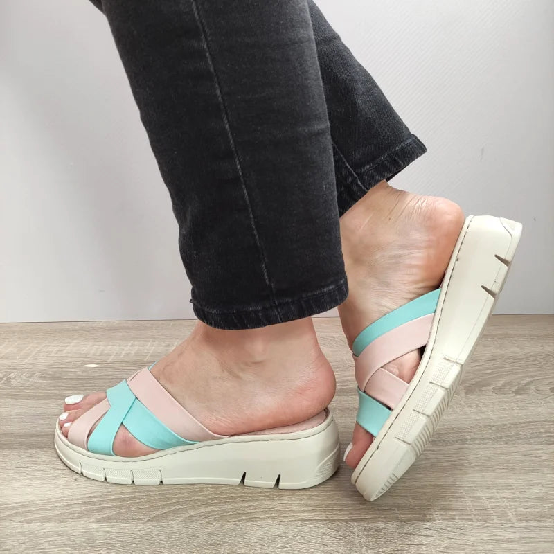 SABOTI CASUAL DAMA BIO FLEX FR-403 ROZ CU BLEU TURCOAZ - imagine 2