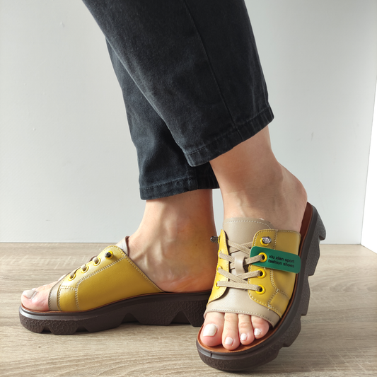 SABOTI CASUAL DAMA PASS 540020B J7-N GALBENI CU BEJ