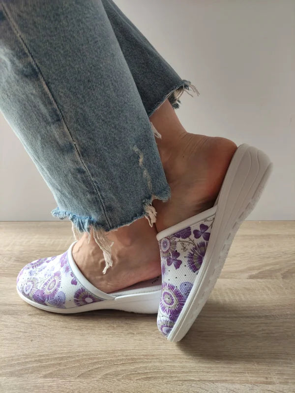 SABOTI MEDICALI DAMA COMODA 10 QAUDRIFOGLIO ALBI + FLORAL LILA - imagine 3