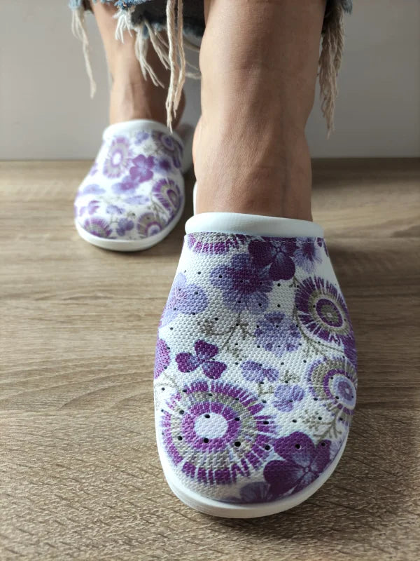 SABOTI MEDICALI DAMA COMODA 10 QAUDRIFOGLIO ALBI + FLORAL LILA - imagine 4
