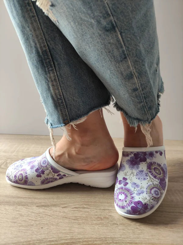 SABOTI MEDICALI DAMA COMODA 10 QAUDRIFOGLIO ALBI + FLORAL LILA - imagine 2