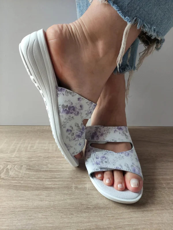 SABOTI MEDICALI DAMA COMODA 2 VELCRI ALBI + FLORI LILA - imagine 3