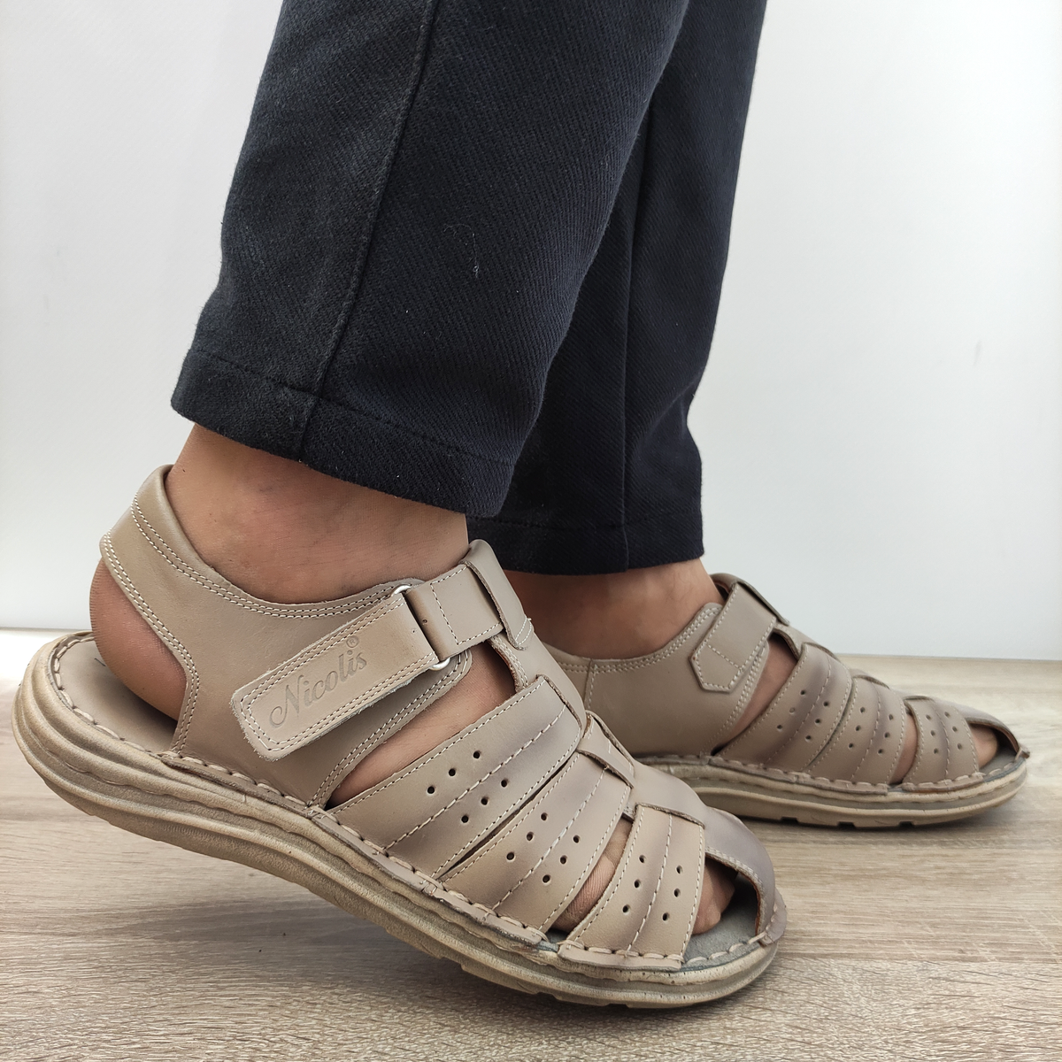 SANDALE CASUAL BARBATI NICOLIS 75405 BEJ - imagine 2
