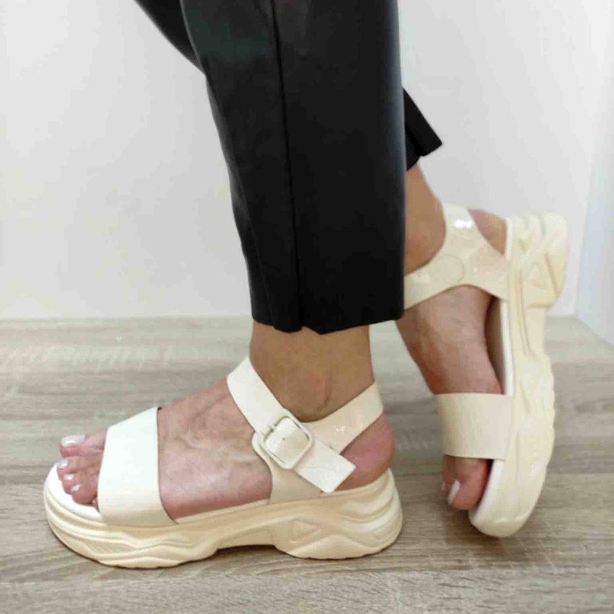SANDALE CASUAL DAMA FORMAZIONE Q52390 CREM - imagine 2