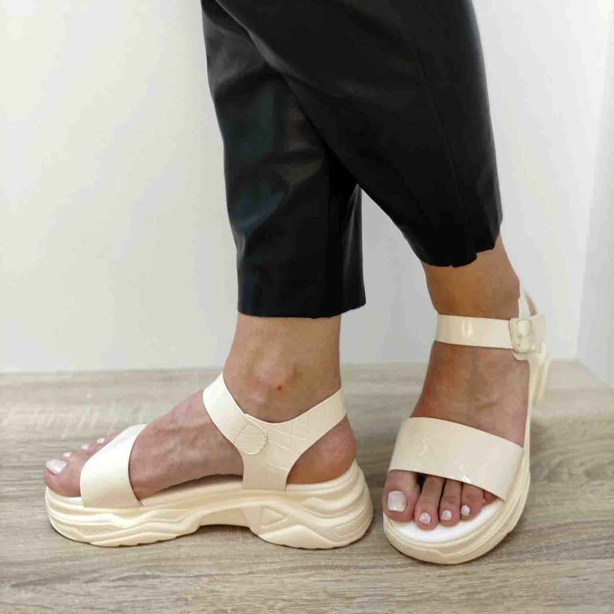 SANDALE CASUAL DAMA FORMAZIONE Q52390 CREM - imagine 3