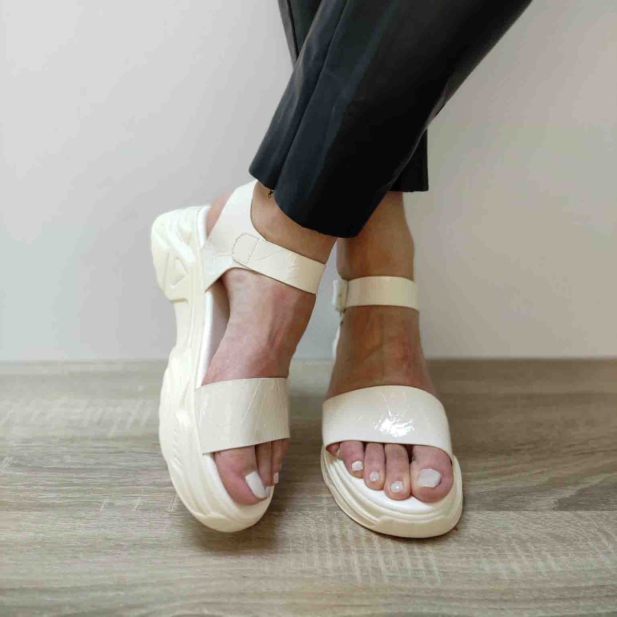 SANDALE CASUAL DAMA FORMAZIONE Q52390 CREM - imagine 4