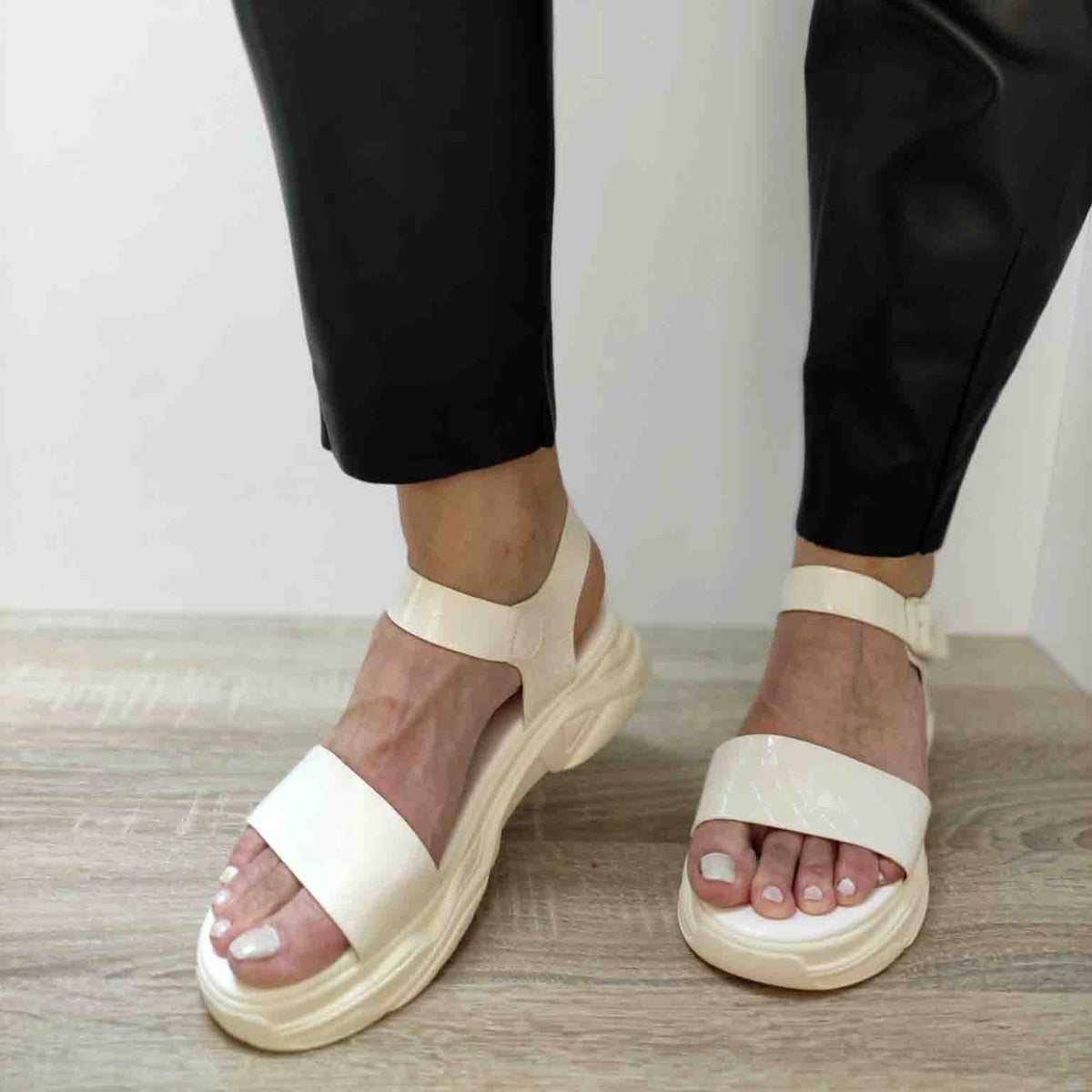 SANDALE CASUAL DAMA FORMAZIONE Q52390 CREM - imagine 5