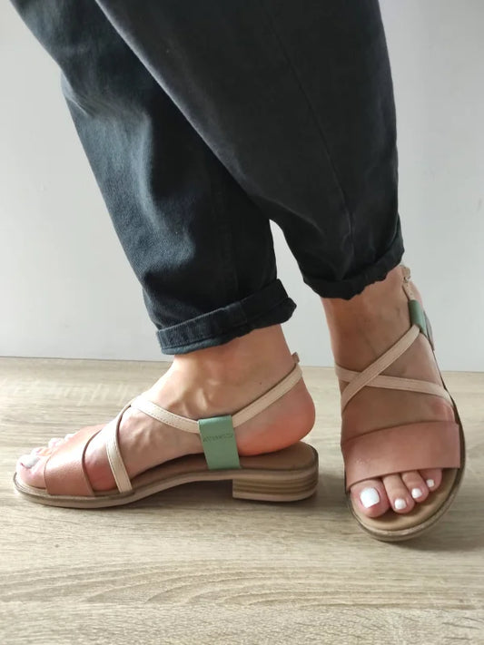 SANDALE CASUAL DAMA PASS 70407 J1-N ROZ + BEJ + VERNIL