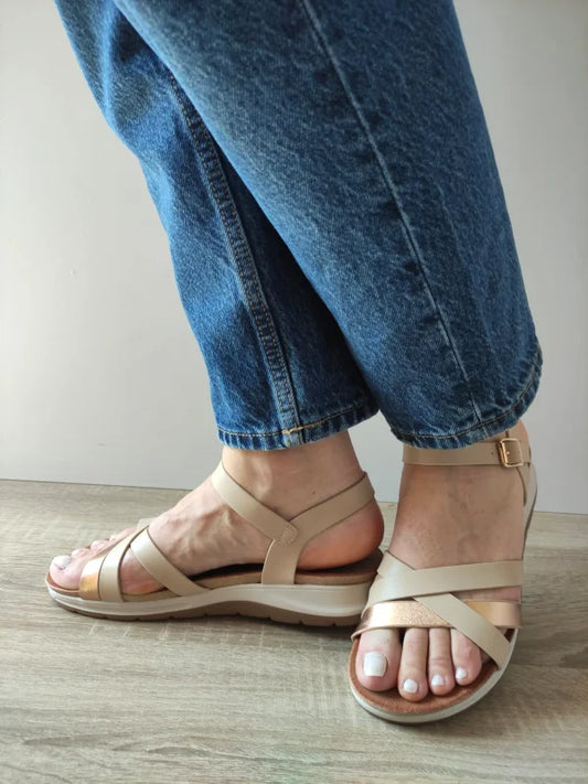 SANDALE CASUAL DAMA PASS 70423 M2-N BEJ + BRONZE