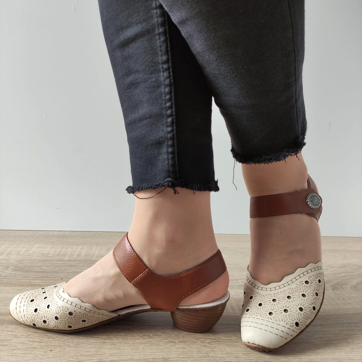 SANDALE CASUAL DAMA RIEKER 43703-60 BEJ + MARO - imagine 2
