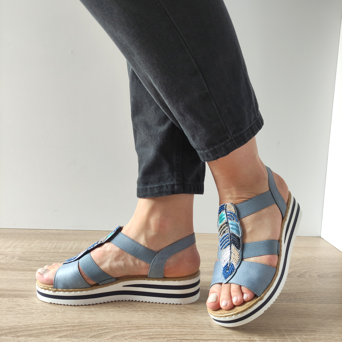 SANDALE CASUAL DAMA RIEKER V0207-12 BLEU DENIM - imagine 3