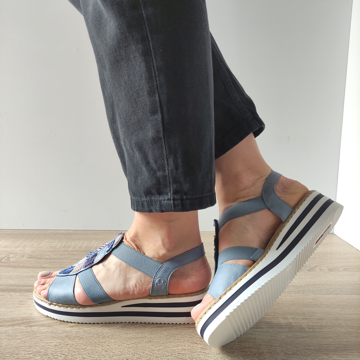 SANDALE CASUAL DAMA RIEKER V0207-12 BLEU DENIM - imagine 4