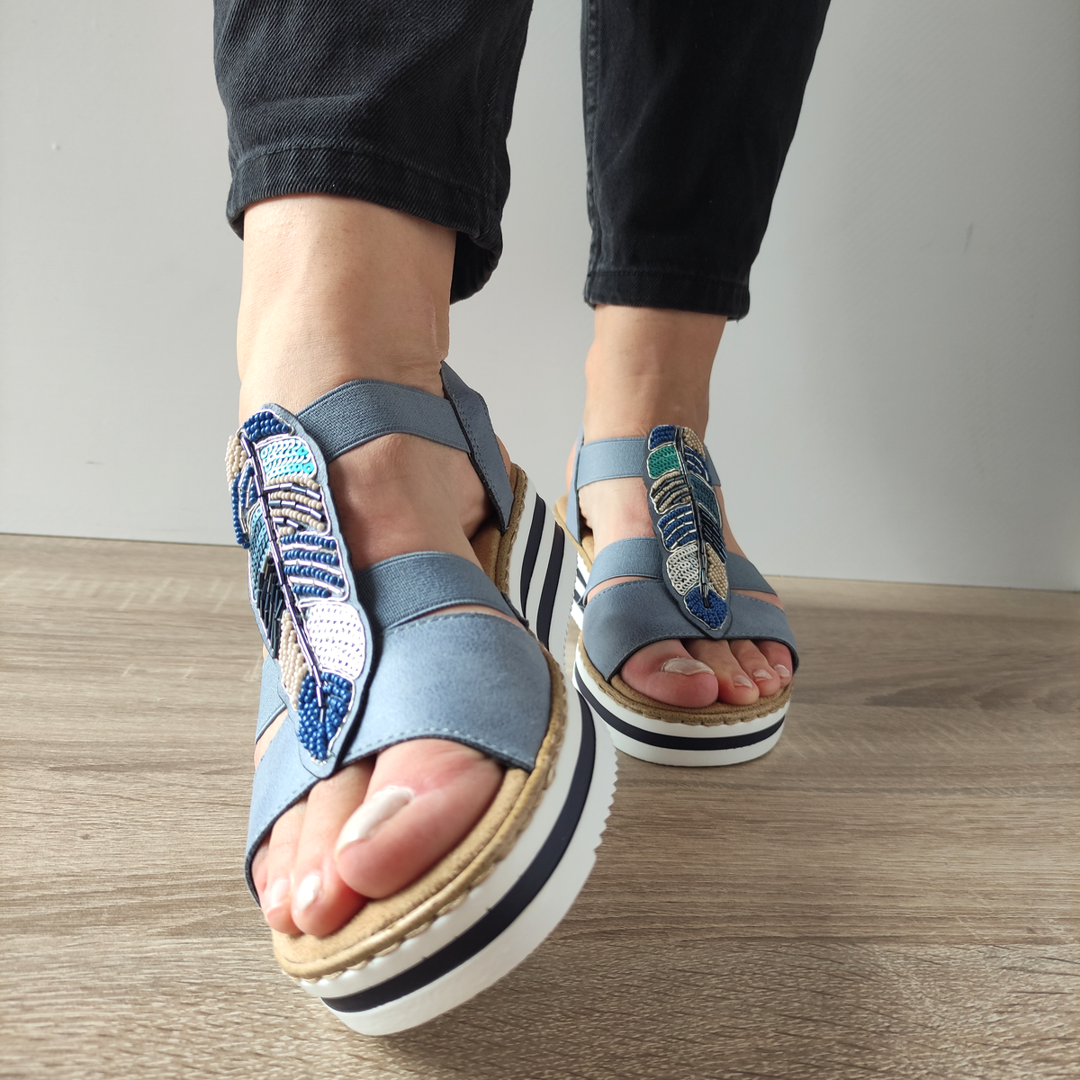 SANDALE CASUAL DAMA RIEKER V0207-12 BLEU DENIM - imagine 5