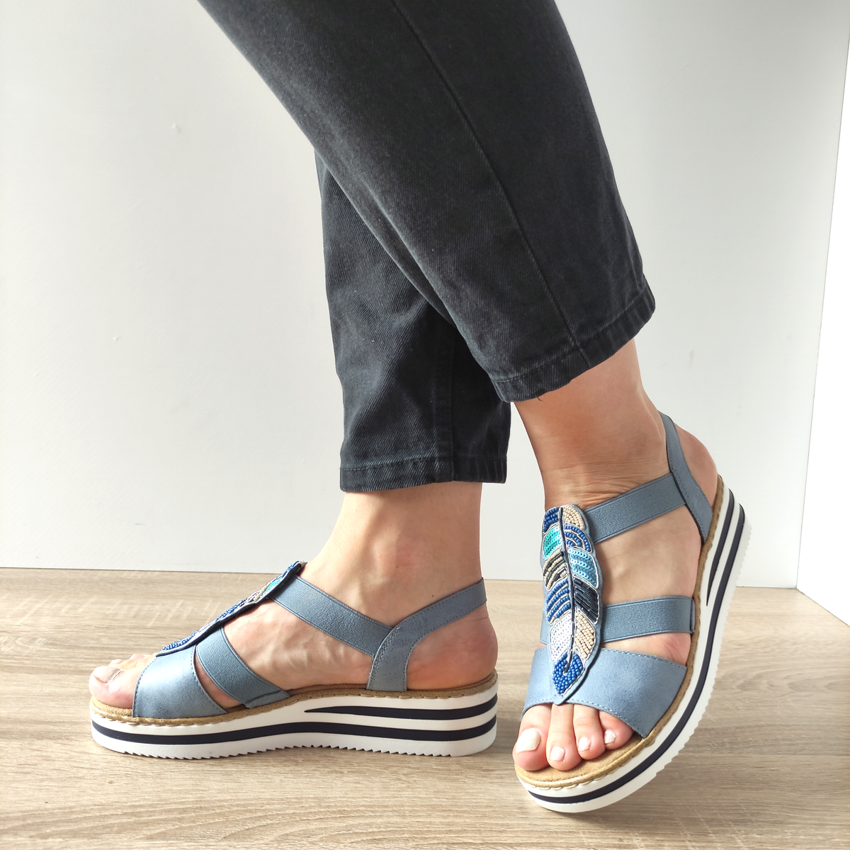 SANDALE CASUAL DAMA RIEKER V0207-12 BLEU DENIM - imagine 2